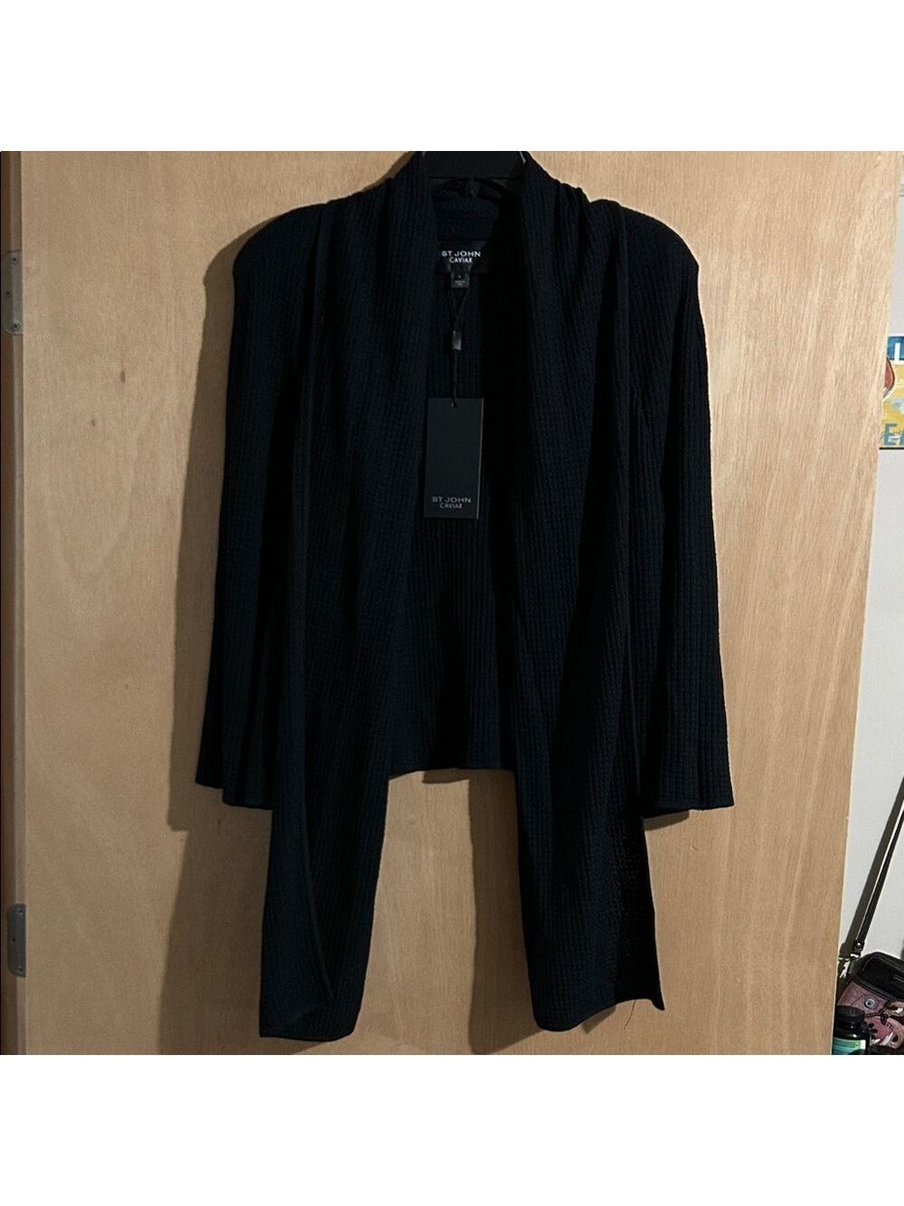 NWT St. John Collection Black Open-Front Knit Cardigan